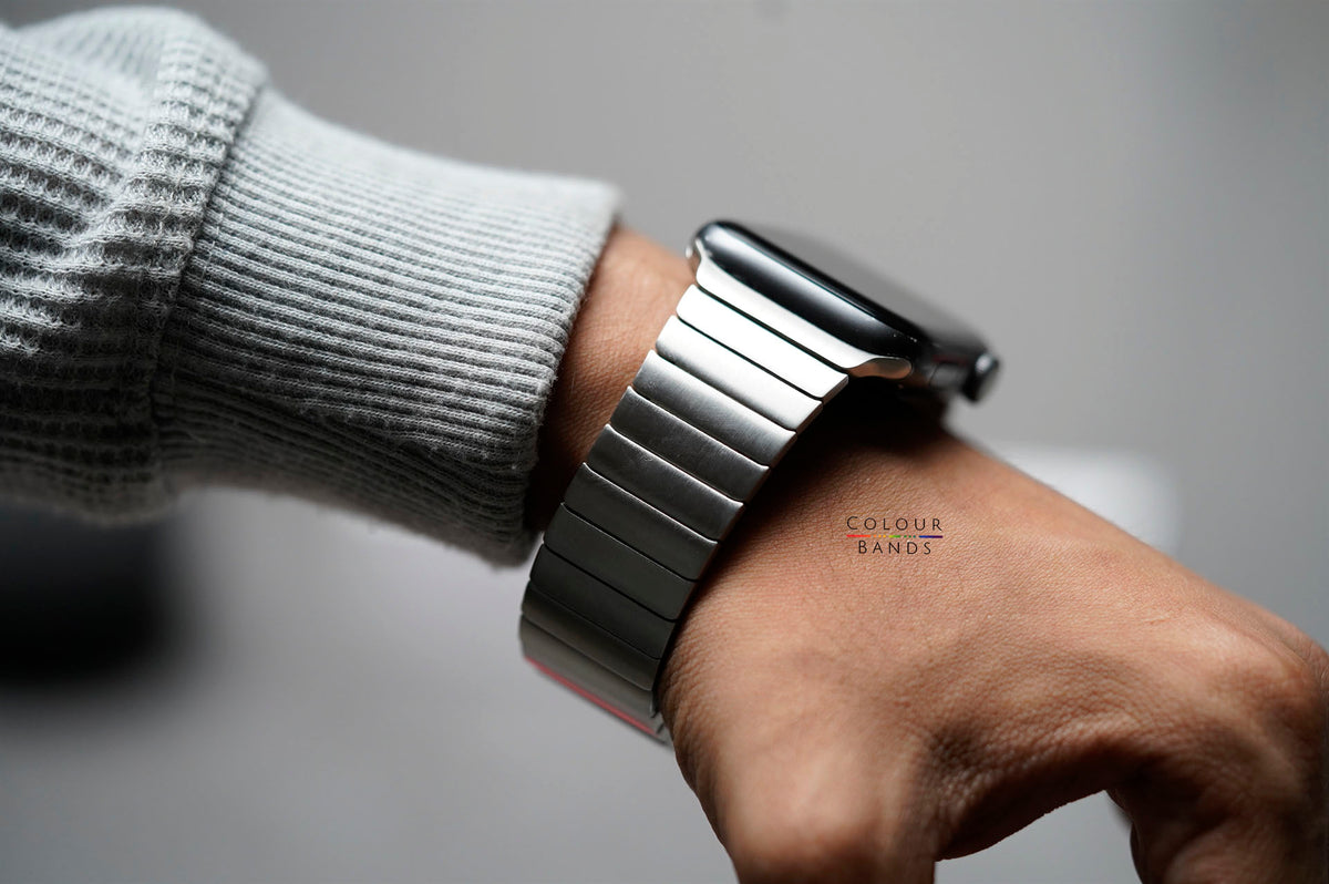 Silver Stainless Steel Link Strap For Apple Watch 46/45/44 MM Series 11/10/9/8/7/6/5/4 (Se/Se2/Se3Gen)