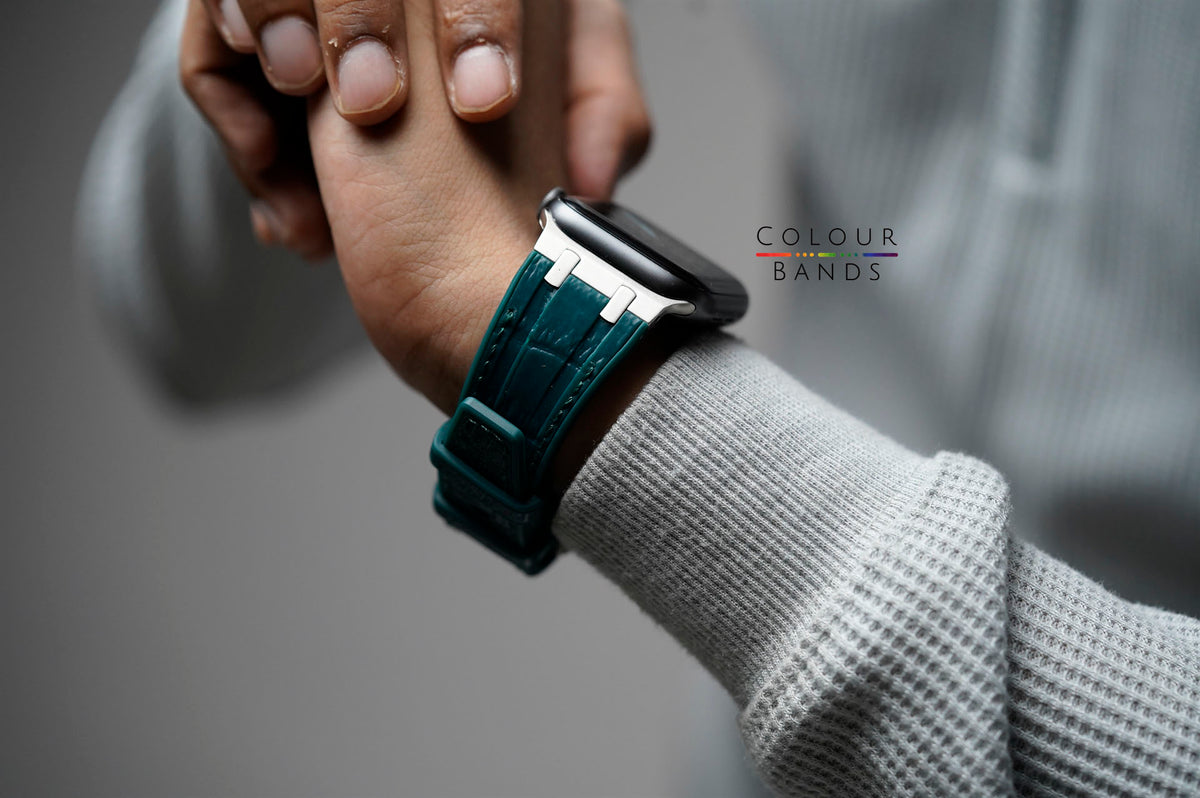 Textured Silicone Leather Strap For Apple Watch 44MM 45MM 46MM Series 4 5 6 7 8 9 10 SE SE 2 Gen
